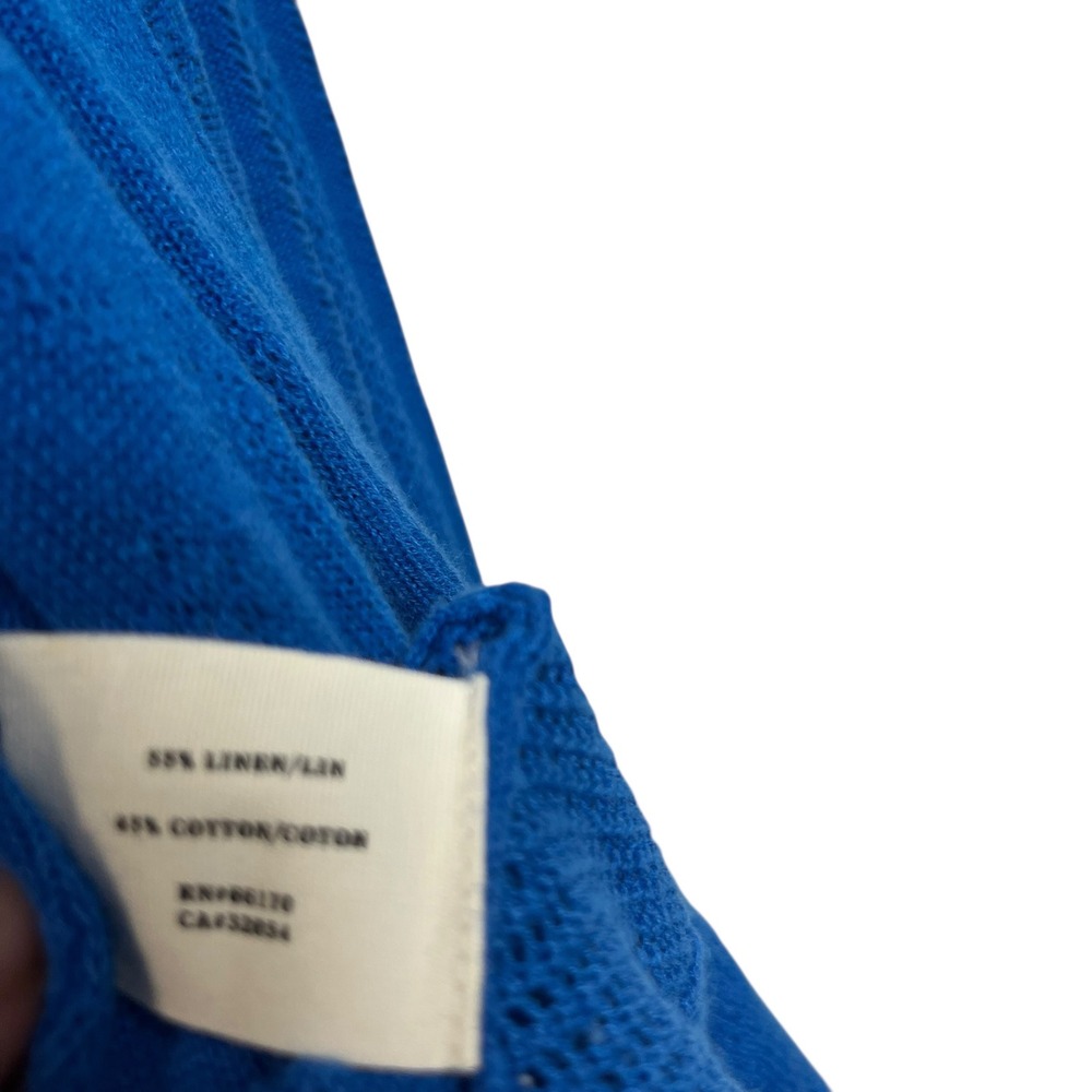 Sparrow Womens Cobalt Blue Linen Cotton Hooded Pointelle Open Front Cardigan M - Picture 4 of 7